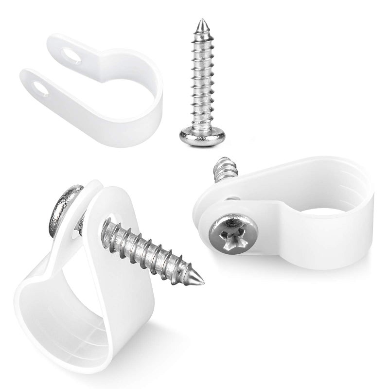 Temoyj 100 Pack 1/2 Inch Cable Clips, Rope Light P-Style Mounting Clips with Compatible Stainless Steel Pan Head Phillips Screws - Image 1